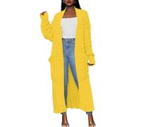 Tomwell Gilet Long Femme Pulls Chunky Tricot Cardigan Veste Ouvert Épais à Manches Longues Chaud Pull Gilet Manteau Sweater avec Poches Hiver Chandail Outwear A Jaune XXL