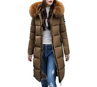 Tomwell Hiver Manteau avec Capuche Fourrure Doudoune Femme Zippé Longue Duvet de Coton Grande Taille Doudoune A Café40
