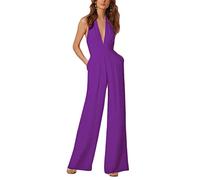 Tomwell Jumpsuit Femmes Combinaison Manches Courtes Col Rond Couleur Unie Barboteuse Jumpsuit D'été Chic Élégant Slim Pantalon Loose Casual Combishort avec Ceinture B Violet S
