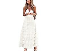 Tomwell Jupe Femme Été Robe Taille Haute Jupe en Tulle Décontractée Robe Retro Swing Cocktail Party Jupe Élastiques Vintage Jupe Plissée de Couleur Unie A Blanc L