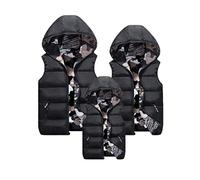 Tomwell Mère Père et Enfants Gilet Doudoune sans Manche Fermeture Zippé Capuche Amovible Manteau Veste Chaud d'hiver et Printemps Court Parka B Noir XL