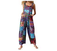 Tomwell Mode Femmes Combinaison Dos Nu sans Manches Col V Imprimé Floral Camisole Barboteuse Jumpsuit D'été Chic Élégant Slim Pantalon Loose Casual A Violet XXL