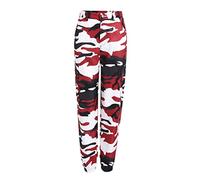 Tomwell Pantalon Cargo Femme Militaire Taille Haute avec Poche Mode Hip Hop Sweatpants Pantalon Imprimé Camouflage de Training Jogging Legging Rouge M