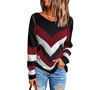 Tomwell Pull Femme à Rayures Pull Maille Col en Haut Boutons Pull-Over Sweater Hauts Chaud Chandail Casual Tricots C Rouge 3XL