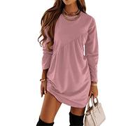 Tomwell Robe Femme Col Rond Manche Longue Couleur Unie Robe Sweatshirt Décontracté Ample Haut Automne Hiver Mini Pullover Dress A Rose XXL