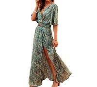 Tomwell Robe Longue Fleurie Boho Femme Longue Dress Robe De Plage Robe Vintage Elégante Robe Imprimée Ample Casual Robe Portefeuille