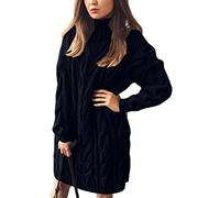 Tomwell Robe Pull Femme Hiver Manche Longue à Col Roulé Longue Tricot Torsion Robe Couleur Unie Chaud Casual Pullover A Noir XXL