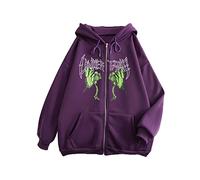 Tomwell Sweat à Capuche Y2k Veste pour Femme Zip Up Hoodies Gothique Motif Skeleton Graphics Harajuku Unisex Vintage Sweat à Capuche Surdimensionné Imprimé pour Couple Top B Violet L