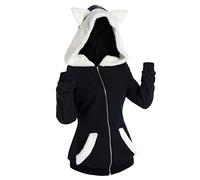 Tomwell Sweats à Capuche Pull en Peluche à Capuche Oreilles de Chat Version Pull Rayé à Manches Longues et Pull à Capuche Pull Zippé Chaud Automne Hiver Mode Sweatshirts A Noir 3XL