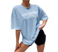 Tomwell T-Shirt Oversize à Col Rond pour Femme Manche Courte avec Motif Papillon Haut D'été Décontracté Chemise à Manches Courtes Lettres Créatives Blouse Sport Top Tunique T2 Bleu XS