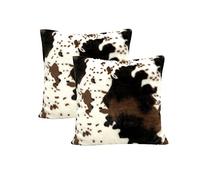 TOMWISH Lot de 2 housses de coussin décoratives en fausse fourrure douce, pour chaise, chambre à coucher, salon, canapé, lit, extérieur, motif double face, 50,8 x 50,8 cm, blanc et marron