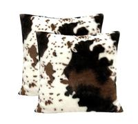 TOMWISH Lot de 2 Housses de Coussin décoratives en Fausse Fourrure Douce, pour Chambre à Coucher, Salon, canapé, extérieur, 45,7 x 45,7 cm, imprimé Peau de Vache Double Face, Noir, Blanc et Marron
