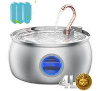 Tomxcute Fontaine à eau pour chat - 4 l - Fontaine à eau en cuivre et acier inoxydable pour chat - Fontaine à eau pour chat d'intérieur - Fontaine pour chat pour bec verseur - Livrée avec 3 filtres de