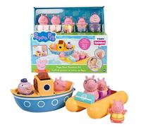 TOMY E73453 Ensemble Toomies Aventure en Bateau Pig - Collection Jouets de Bain - Le Bateau de Papy Pig - Pédalo - Plus 5 personnages Gicleurs - À partir de 18 Mois Multicolore