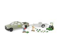 TOMY John Deere Kit de jeu d'entretien de la pelouse - Échelle 1:32 - Jouets de jardin comprenant une camionnette, 6 outils de jardinage, des tondeuses à gazon et 3 figurines - Jouets John Deere - 15