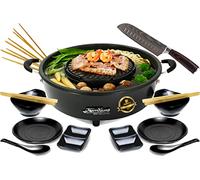TomYang Hot Pot Premium - y compris l’ensemble d'accessoires Premium et un Couteau Santoku. Le revêtement suisse et plus de 100 vidéos de recettes. Le Electric Thai BBQ Multi Cooker.
