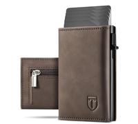 Tomylv Portefeuille Homme Blocage RFID Fermeture Magnétique Pop Up Cuir Porte Carte, Porte Carte Bancaire - 9 Cartes, Couche de Billets, Poche à Monnaie Zippée, Emballage de Boîte Cadeau - Marron