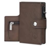 Tomylv Portefeuille Homme Blocage RFID Pop Up Cuir Porte Carte, Porte Carte Bancaire - 8 Cartes, Couche de Billets, Fermeture Boutonnée, Poche à Monnaie Zippée, Emballage de Boîte Cadeau - Marron
