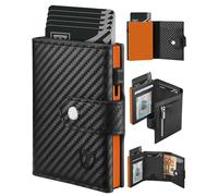 Tomylv Portefeuille Homme - Porte Carte Homme Slim avec Poche à Pièces & Blocage RFID, 10 Porte Carte, Fenêtre ID, Compartiment Billets, Porte Monnaie Portefeuille Intelligent - Noir Orange