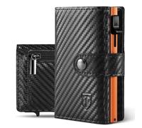 Tomylv Portefeuille Homme en Cuir en Fibre de Carbone Porte Carte avec Blocage RFID Porte Carte Crédit, Compartiment à Billets, Fenêtre D'identification, Poche à Monnaie avec Boîte Cadeau-Noir Orange