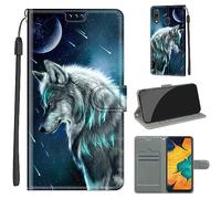 TOMYOU Coque pour Coque pour Samsung Galaxy A20 / A30 / M10s, Fermeture Magnétique Pochette Protection Housse avec Fentes pour Cartes Étui Loup