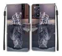 TOMYOU Coque pour Coque pour Xiaomi Redmi Note 11 Pro 5G Global/Note 12 Pro 4G, Fermeture Magnétique Pochette Protection Housse avec Fentes pour Cartes Étui Chat et Tigre