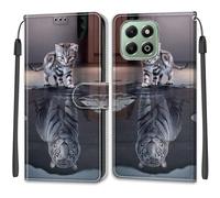 TOMYOU Coque pour Honor X6a / X6b / X6c, Fermeture Magnétique Pochette Protection Housse avec Fentes pour Cartes Étui Chat et Tigre