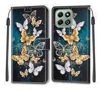 TOMYOU Coque pour Honor X6a / X6b / X6c, Fermeture Magnétique Pochette Protection Housse avec Fentes pour Cartes Étui Papillon doré