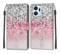 TOMYOU Coque pour Honor X7A / Play 7T, Fermeture Magnétique Pochette Protection Housse avec Fentes pour Cartes Étui Argent et Rose