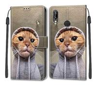 TOMYOU Coque pour Huawei P20 Lite, Le Chat Jaune | Portefeuille, Fentes Cartes, Antichoc PU Housse, Protection Flip Case, Fonction Stand Cuir Etui