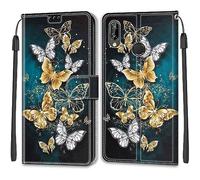 TOMYOU Coque pour Huawei P20 Lite, Papillon doré | Portefeuille, Fentes Cartes, Antichoc PU Housse, Protection Flip Case, Fonction Stand Cuir Etui