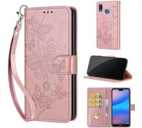 TOMYOU Coque pour Huawei P20 Lite, Papillon Rose Or | Protection Anti-Choc Etui, Magnétique Cuir Portefeuille, Fentes Cartes,Flip Housse, Fonction Stand