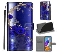 TOMYOU Coque pour Samsung Galaxy A21s, Fermeture Magnétique Pochette Protection Housse avec Fentes pour Cartes Étui Rose Bleue