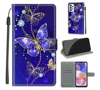 TOMYOU Coque pour Samsung Galaxy A23 4G / A23 5G, Fermeture Magnétique Pochette Protection Housse avec Fentes pour Cartes Étui Papillon Bleu