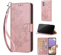 TOMYOU Coque pour Samsung Galaxy A32 5G, Papillon Rose Or | Protection Anti-Choc Etui, Magnétique Cuir Portefeuille, Fentes Cartes,Flip Housse, Fonction Stand