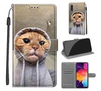 TOMYOU Coque pour Samsung Galaxy A50 / A50s / A30s, Fermeture Magnétique Pochette Protection Housse avec Fentes pour Cartes Étui Le Chat Jaune