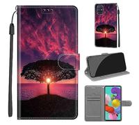TOMYOU Coque pour Samsung Galaxy A51 / M40S, Fermeture Magnétique Pochette Protection Housse avec Fentes pour Cartes Étui Coucher de Soleil