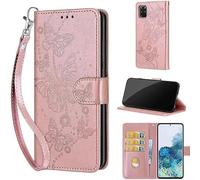 TOMYOU Coque pour Samsung Galaxy S20 Plus, Papillon Rose Or | Protection Anti-Choc Etui, Magnétique Cuir Portefeuille, Fentes Cartes,Flip Housse, Fonction Stand