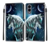 TOMYOU Coque pour Samsung Galaxy S25 Edge, Fermeture Magnétique Pochette Protection Housse avec Fentes pour Cartes Étui Loup
