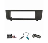 tomzz Audio 2404-035 Cache-Radio Compatible avec BMW Série 1 E87 Série 3 E90 Z4 E89 Noir avec Adaptateur Quadlock ISO, Adaptateur d'antenne Fakra DIN ISO