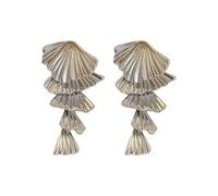 Ton argent Cascading Fan Leaf Drop boucles d'oreilles, Multi couche martelé plissé en métal Shell gland Dangle boucles d'oreilles, bijoux déclaration minimaliste cadeau pour les femmes