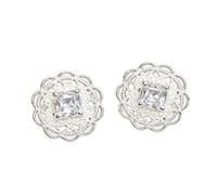 Ton argent creux dentelle Floral boucles d'oreilles, Zircon et perle incrusté oreille bijoux pour les femmes qui poursuivent délicat Vintage style romantique