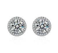 Ton argent rond Halo zircon cubique boucles d'oreilles, 1.1cm brillant coupe CZ Halo goujons, élégant brillant boucles d'oreilles pour tous les jours et vêtements formels
