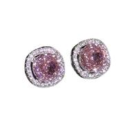 Ton argent rose zircon cubique Halo boucles d'oreilles, boucles d'oreilles en pierre rose brillant ronde délicate, élégant minimaliste goujons pour tous les jours et vêtements de cérémonie