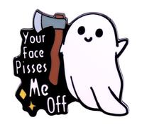 Ton visage me fait chier hors de la citation de l'émail Brooch fantôme tenant la hache Brooch Broche fantôme dessin animé halloween broche Gift de bijoux amusant pour les femmes hommes garçons