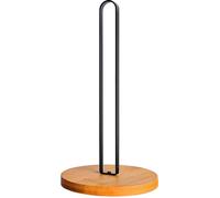 Tonale Porte-rouleau de papier essuie-tout noir en acier inoxydable avec base ronde antidérapante en bois pour table de cuisine et de salle à manger, support de rouleau de papier pour tous les