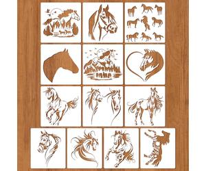 TONAUP Lot de 13 pochoirs de chevaux réutilisables - Motif tête de cheval en cours de course - Pour dessiner sur un mur et des meubles en bois