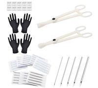 TONBAO Kit de Piercing - Kit Professionnel de 41 Pièces Comprend 25 Aiguilles de Piercing pour le Nez et les Oreilles 12G 14G 16G 18G 20G 2 Pinces à Piercing Jetables 10 Outils de Nettoyage 4 Paires