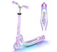 TONBUX Trottinette pour Enfants de 3 à 12 Ans, avec Planche Lumineuse Cool et Roues en Polyuréthane, Hauteur Réglable en 3 Niveaux, avec Support, Légère, Trottinete Enfants de 3 Ans, Violet + Blanc