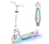 TONBUX Trottinette pour Enfants de 3 à 12 Ans, avec Planche Lumineuse Cool et Roues en Polyuréthane, Hauteur Réglable en 3 Niveaux, avec Support, Légère, Trottinete Enfants de 3 Ans, Blanc + Gris